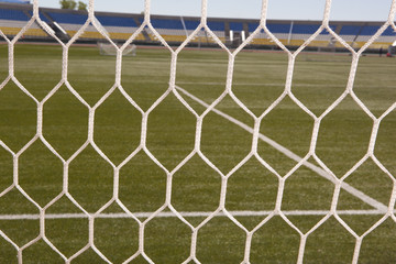 Naklejka premium Soccer net at soccer stadium