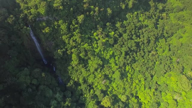4K UHD Top down aerial video of Tamarin Falls Waterfall (Seven Cascades) - Mauritius, Curepipe, near Black River Gorge National Park