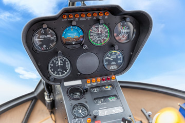 The dashboard panel in a helicopter cockpit