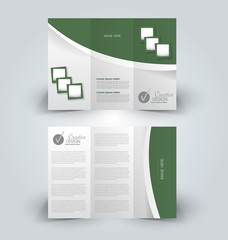 Brochure mock up design template for business, education, advertisement. Trifold booklet editable printable vector illustration. Green color.