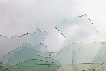 View from window through old broken glass
