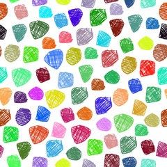 Hand drawn sketch figures circles and squares seamless background, different bright colors
