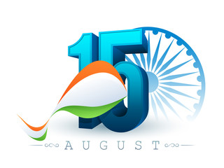 3D Text for 15 August, Indian Independence Day.