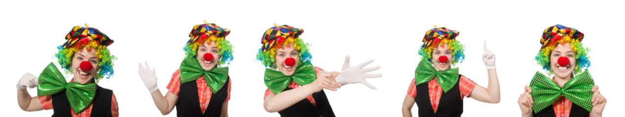 Female clown isolated on white