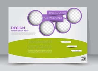 Flyer, brochure, billboard, magazine cover template design landscape orientation for education, presentation, website. Green and purple color. Editable vector illustration.