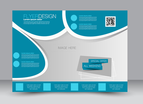 Flyer, brochure, billboard, magazine cover template design landscape orientation for education, presentation, website. Blue color. Editable vector illustration.