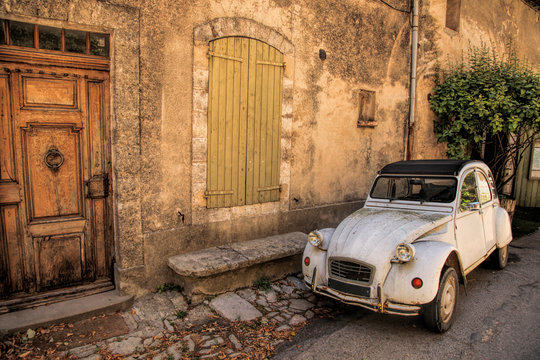Classic French car on a street in the Provence, France