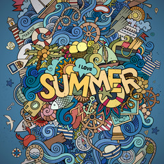 Summer hand lettering and doodles marine elements.