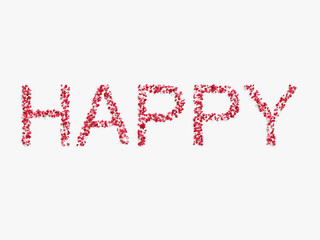 word " HAPPY " made of rose petals on white background 3D render.