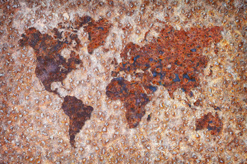 World map - corrosion stains on metal