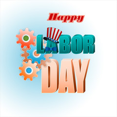 Holidays background with gears and top hat, bow tie in American national colors for celebration of American Labor Day