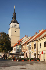 Fototapeta na wymiar City tower on Holy Trinity square in Trnava. Slovakia