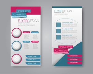 Vector flyer and leaflet design. Set of two side brochure templates. Blue and pink color.