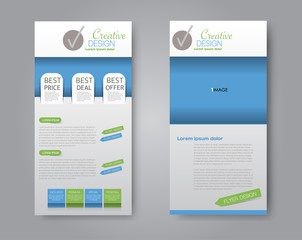 Vector flyer and leaflet design. Set of two side brochure templates. Green and blue color.