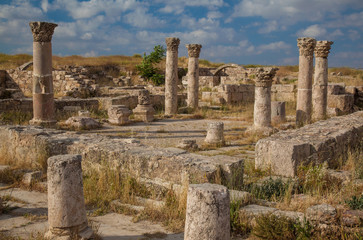 Fototapeta premium Ruins of Byzantine Church, part of the Citadel complex on a hill in central Amman