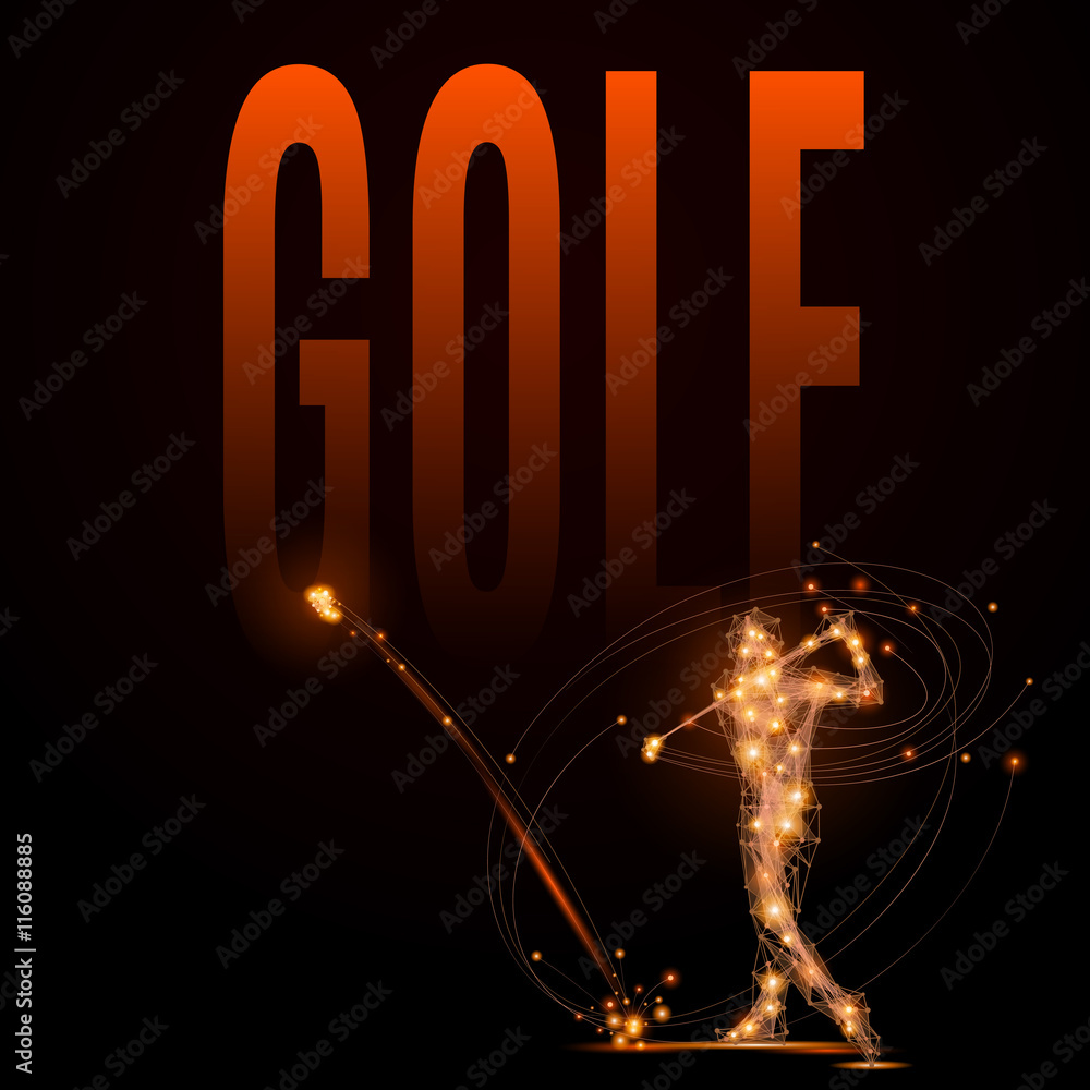 Aufkleber abstract line golfer hits the ball. silhouette of a man made of lines and points in motion. polygona