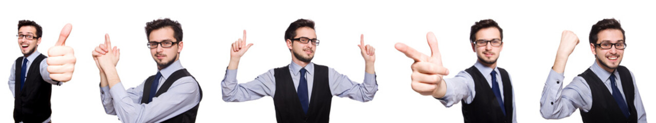 Collage of funny businessman on white