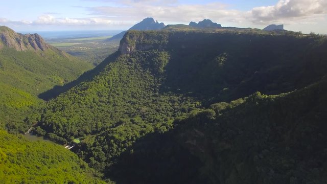 4K UHD Top down aerial video of Tamarin Falls Waterfall (Seven Cascades) - Mauritius, Curepipe, near Black River Gorge National Park