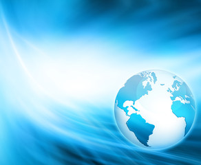 Best Internet Concept of global business. Globe, glowing lines on technological background. Electronics, Wi-Fi, rays, symbols Internet, television, mobile and satellite communicationsblue blur