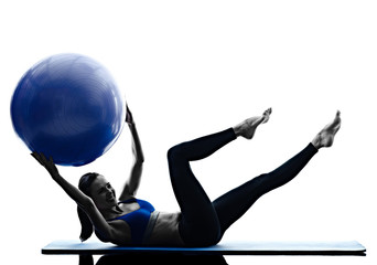 woman pilates ball exercises fitness isolated