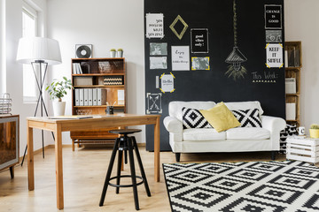 Black, white and wood