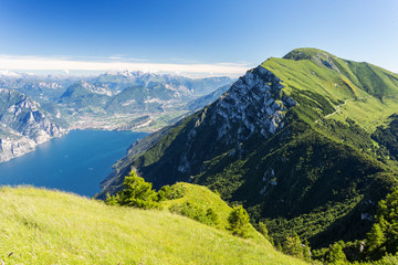 Lago di Garda lake from mountain Monte Baldo in Italy. Beautiful - obrazy, fototapety, plakaty