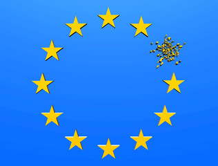 EU star flag with one star disintegrating after Brexit