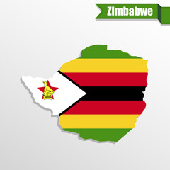 Zimbabwe map with flag inside and ribbon