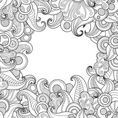 Abstract hand drawn zentangle style round vector frame. Doodle art decorative border.