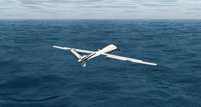 drone flying over the ocean 3d rendering