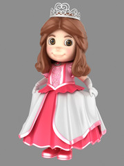 3d illustration a cute girl in a beautiful pink princess dress
