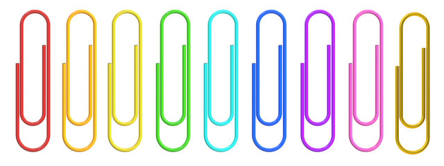 Colored Paper Clips closeup, 3D rendering - obrazy, fototapety, plakaty