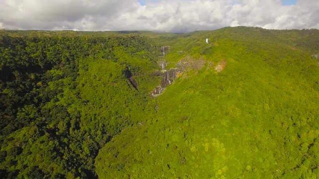 4K UHD Top down aerial video of Tamarin Falls Waterfall (Seven Cascades) - Mauritius, Curepipe, near Black River Gorge National Park