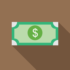 Dollar bill icon in flat style on a coffee background
