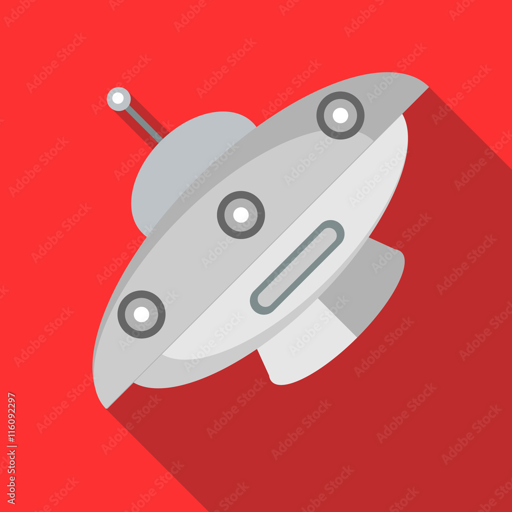 Aufkleber ufo spaceship icon in flat style on a red background