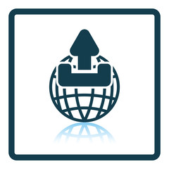 Globe with upload symbol icon