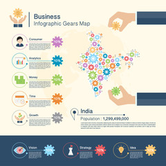 Business Infographic with gears,India map