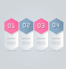 Business infographics tabs template for presentation, education, web design, banner, brochure, flyer. Pink and grey colors. Vector illustration.