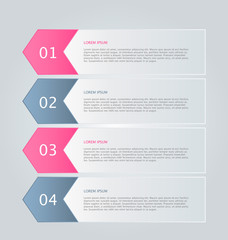 Business infographics tabs template for presentation, education, web design, banner, brochure, flyer. Pink and grey colors. Vector illustration.