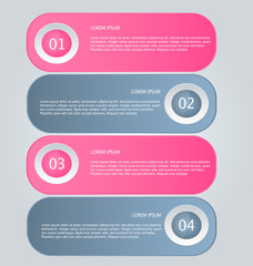 Business infographics tabs template for presentation, education, web design, banner, brochure, flyer. Pink and grey colors. Vector illustration.