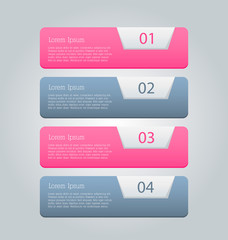 Business infographics tabs template for presentation, education, web design, banner, brochure, flyer. Pink and grey colors. Vector illustration.