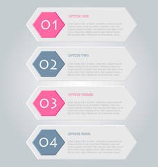 Business infographics tabs template for presentation, education, web design, banner, brochure, flyer. Pink and grey colors. Vector illustration.