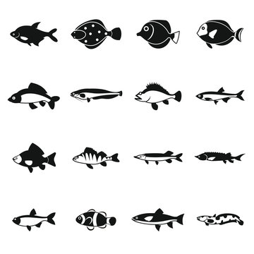 Cute fish icons set in simple style. Sea set collection isolated vector illustration