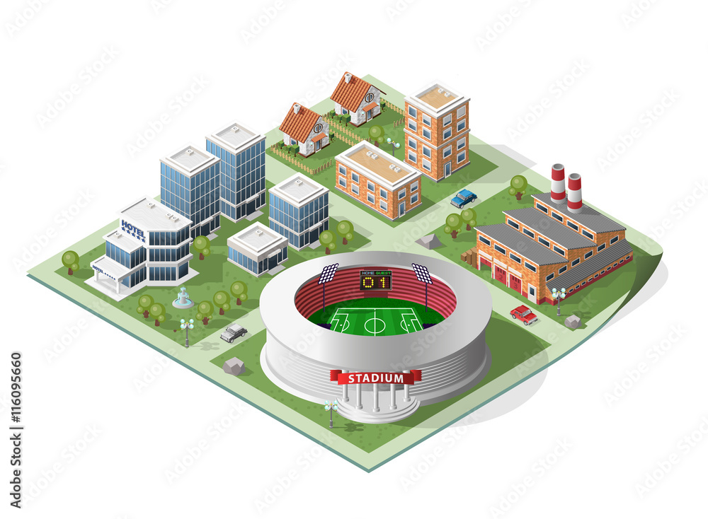 Poster build your own isometric city. vector elements.