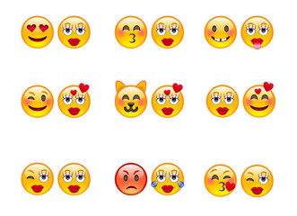 Set of Emoticons in Love. Set of Emoji in Love. Smiles in Love.