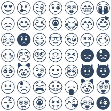 Set of Emoticons. Set of Emoji. Smile icons. Isolated vector illustration on white background