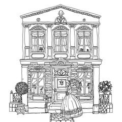 Black and white illustration of a house. Vector.