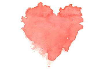 Rough red heart shape water color illustration on white backgrou