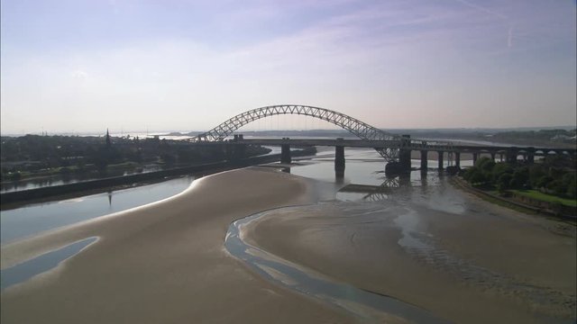 Runcorn Bridge, The Mersey With Sun Reflection