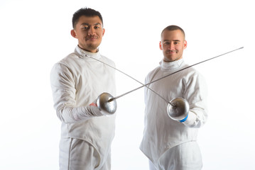 Fencing athletes or players isolated in white background